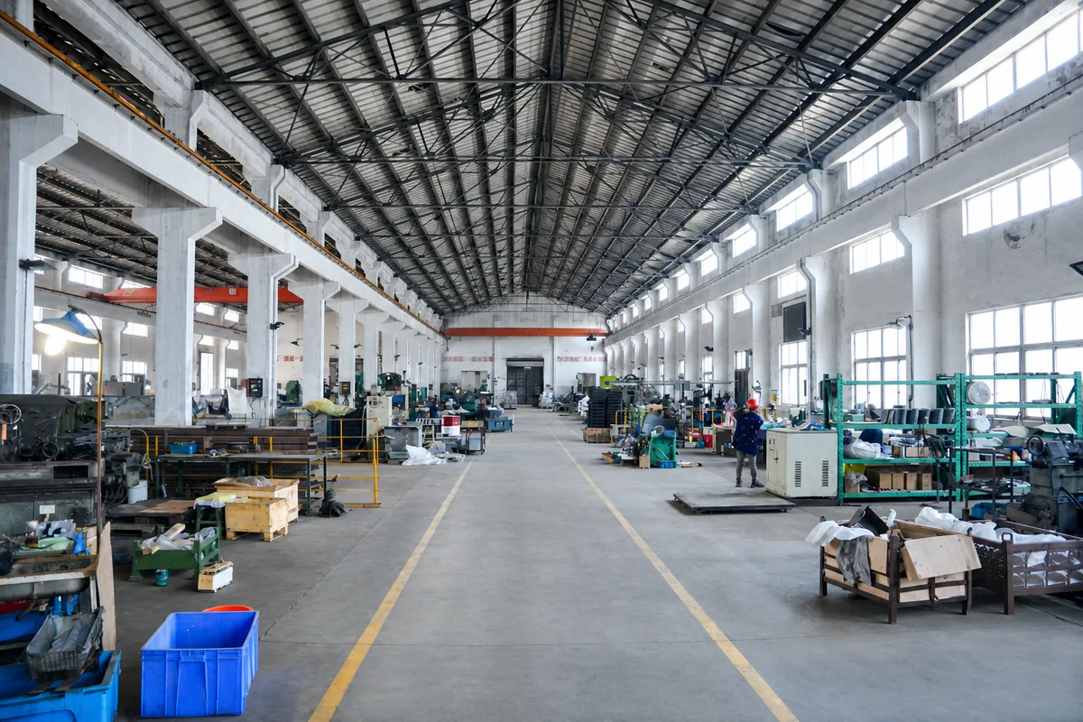 Fabrication workshop inside the Ping Fang factory with production equipment