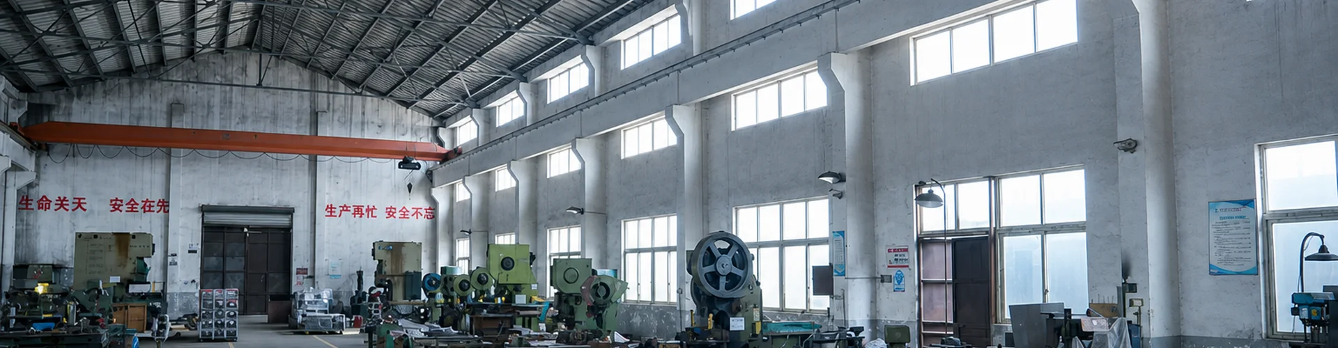 Ping Fang material handling equipment workshop in Changshu with press machines along the fabrication floor