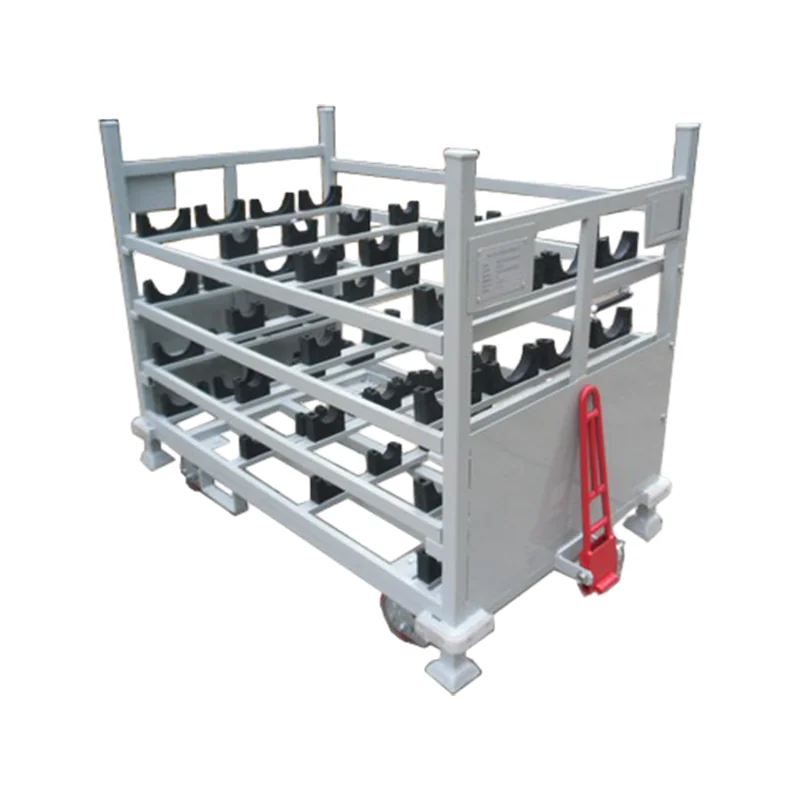 Custom transfer rack with caster base loaded with fixture rows