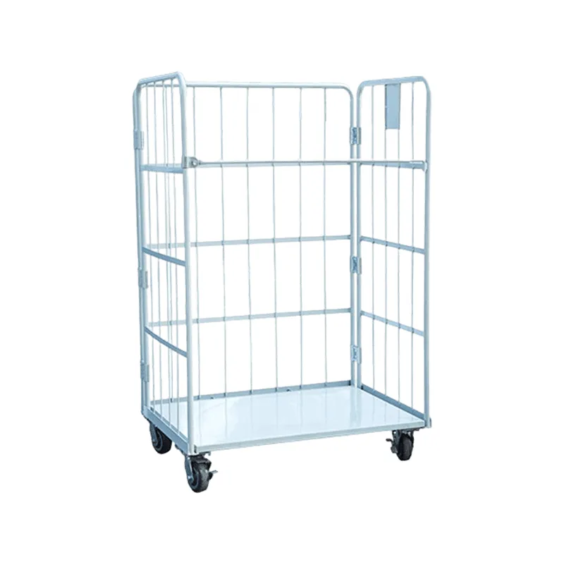 3 Sided Foldable Wire Mesh Rolling Cage Trolley For Logistics And Turnover