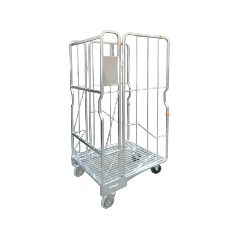 3 Sided Nestable Foldable Logistics Wire Mesh Roll Cage Trolley
