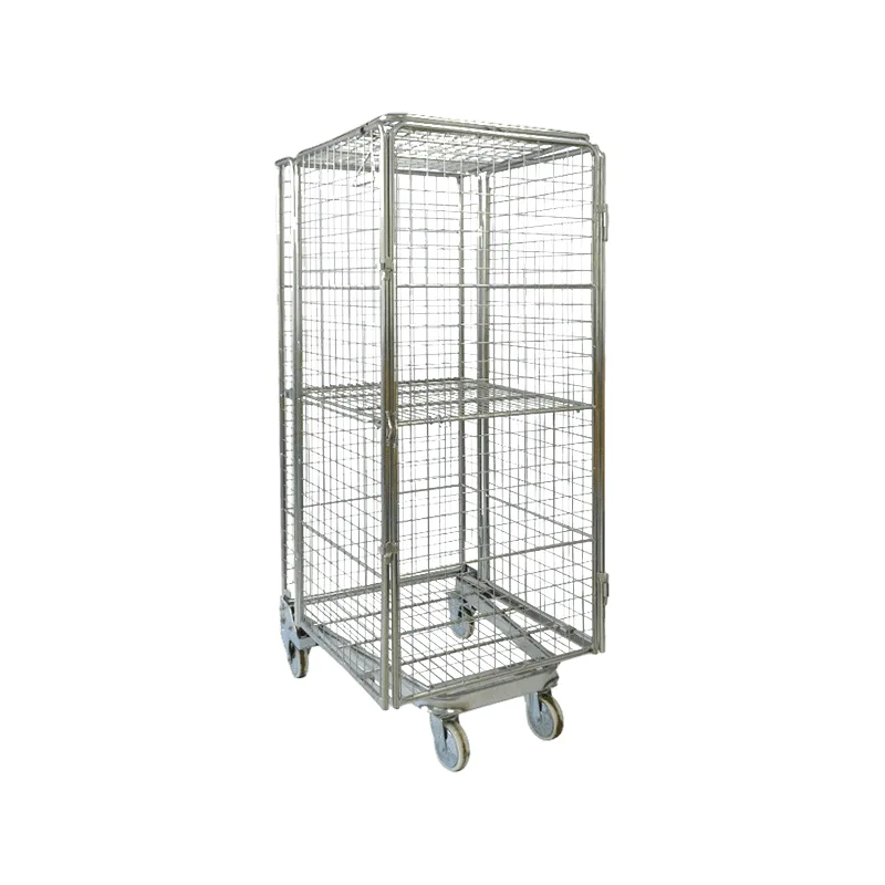 4 Sided Material Handling Industry Metal Wire Mesh Folding Roll Cage Trolley