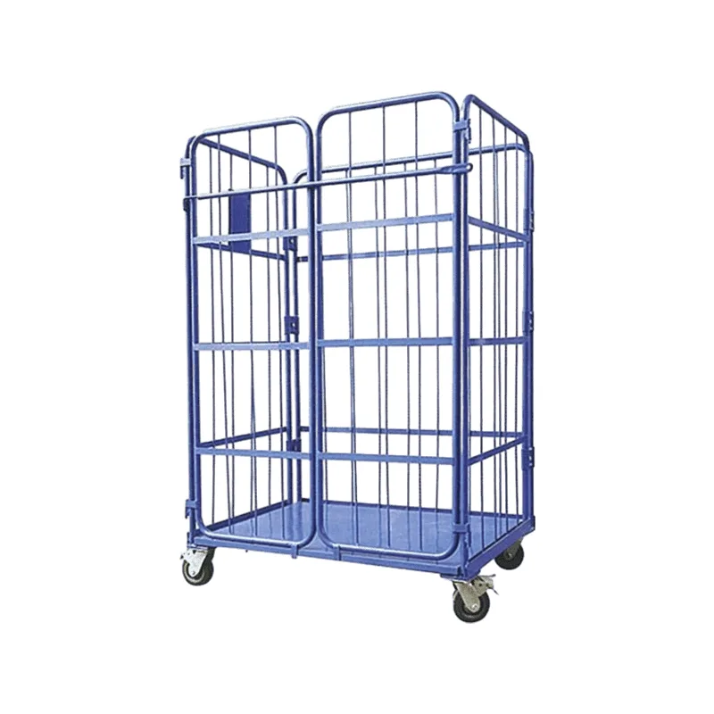 4 Sided Powder Coated Logistic Warehouse Heavy Duty Wire Mesh Roll Trolley