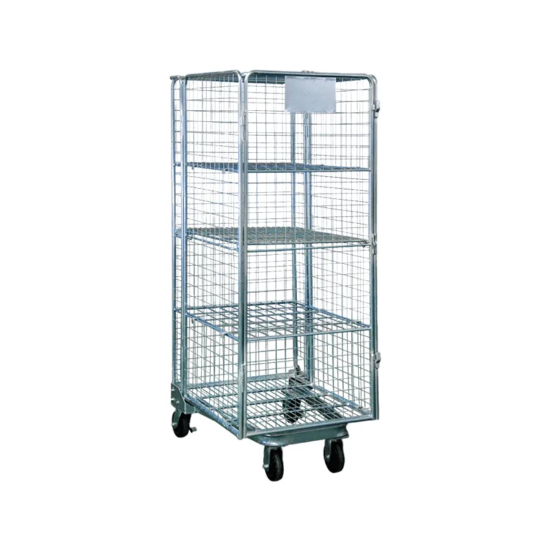 Four Layer Storage Folding Material Handling 4 Sided Roll Cage Trolley