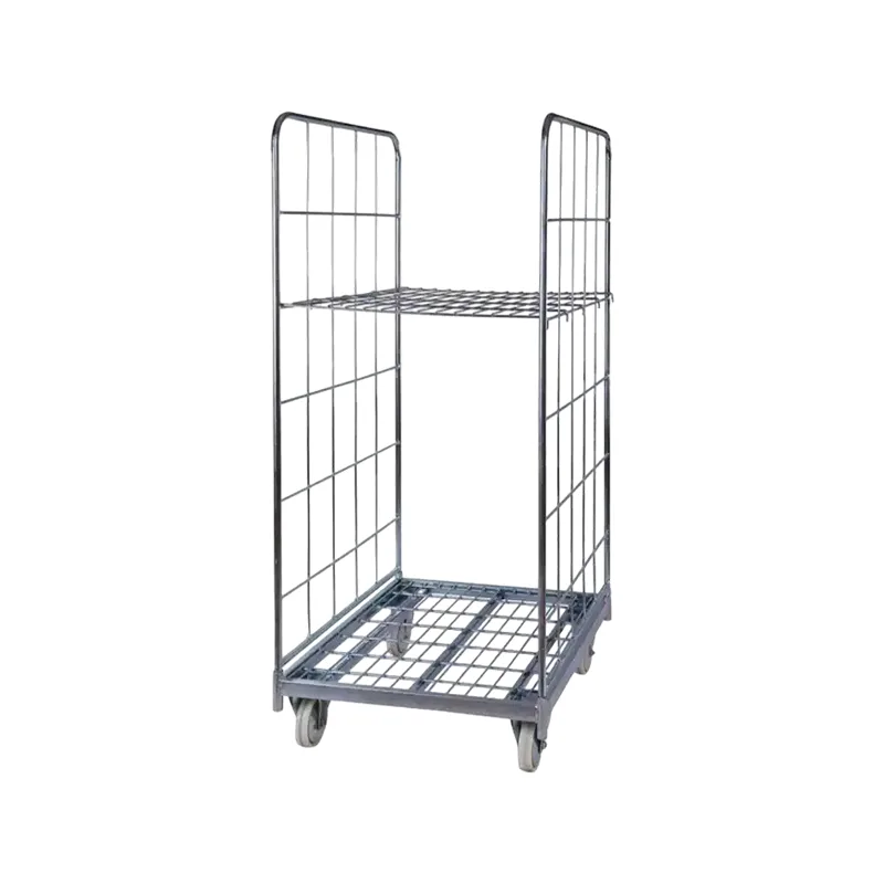 Logistics Transportation Galvanized Metal Wire Mesh 2-Sided Roll Cage Trolley