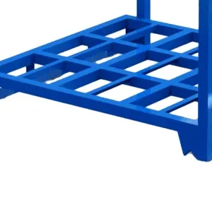 Grid deck and notched forklift feet of the PFSF010 workshop stacking frame