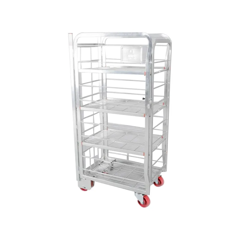 Zinc plated four tier foldable milk roll cage trolley